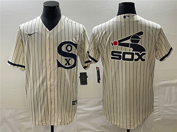 Men's Chicago White Sox Cream Team Big Logo Cool Base Stitched Jersey